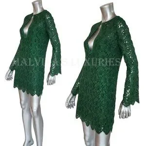 Gucci | Dresses | Gucci Dress Long Sleeve Green Floral Lace